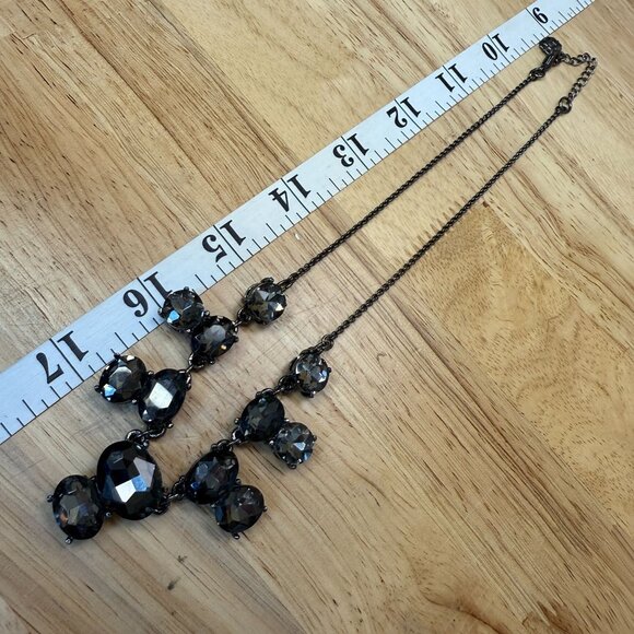 Vintage Monet Black Rhinestone Statement Necklace With Gunmetal Chain Adjustable - Picture 10 of 12